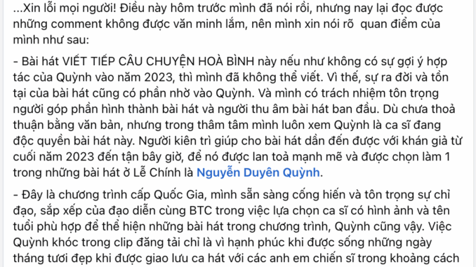Nhạc sĩ Nguyễn Văn Chung ‘Viết Tiếp Câu Chuyện Hòa Bình’ bất ngờ xin lỗi Nhạc sĩ Nguyễn Văn Chung ‘Viết Tiếp Câu Chuyện Hòa Bình’ bất ngờ xin lỗi